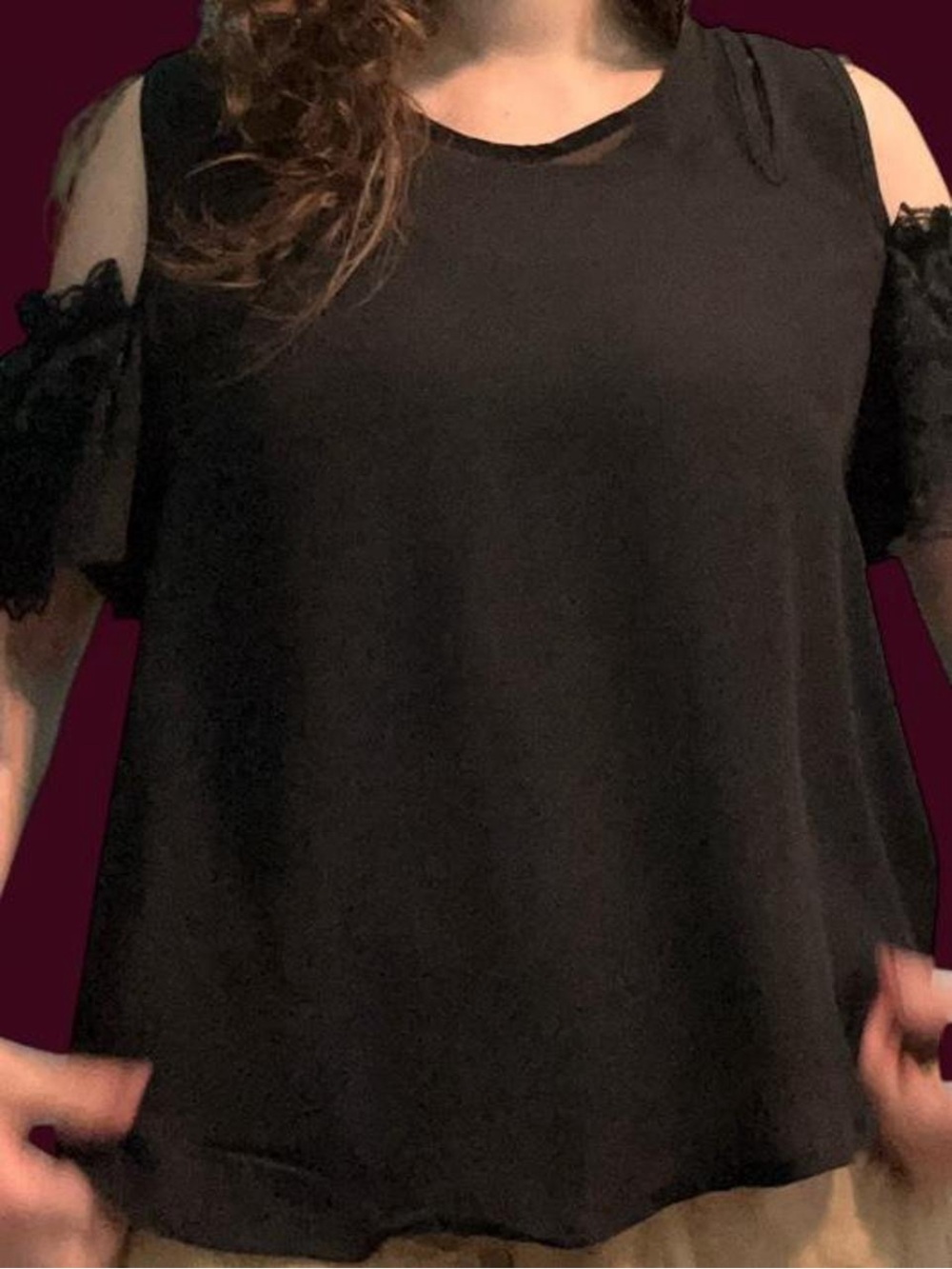 Tank with off-Shoulder sleeves Black Women’s Top with Lace Sleeves
